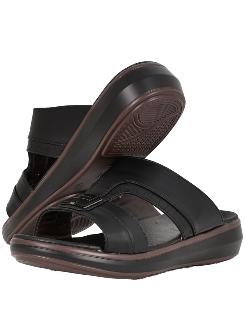 Egoss - Mens Patterned Strap Arabic Sandals Black - Image 1