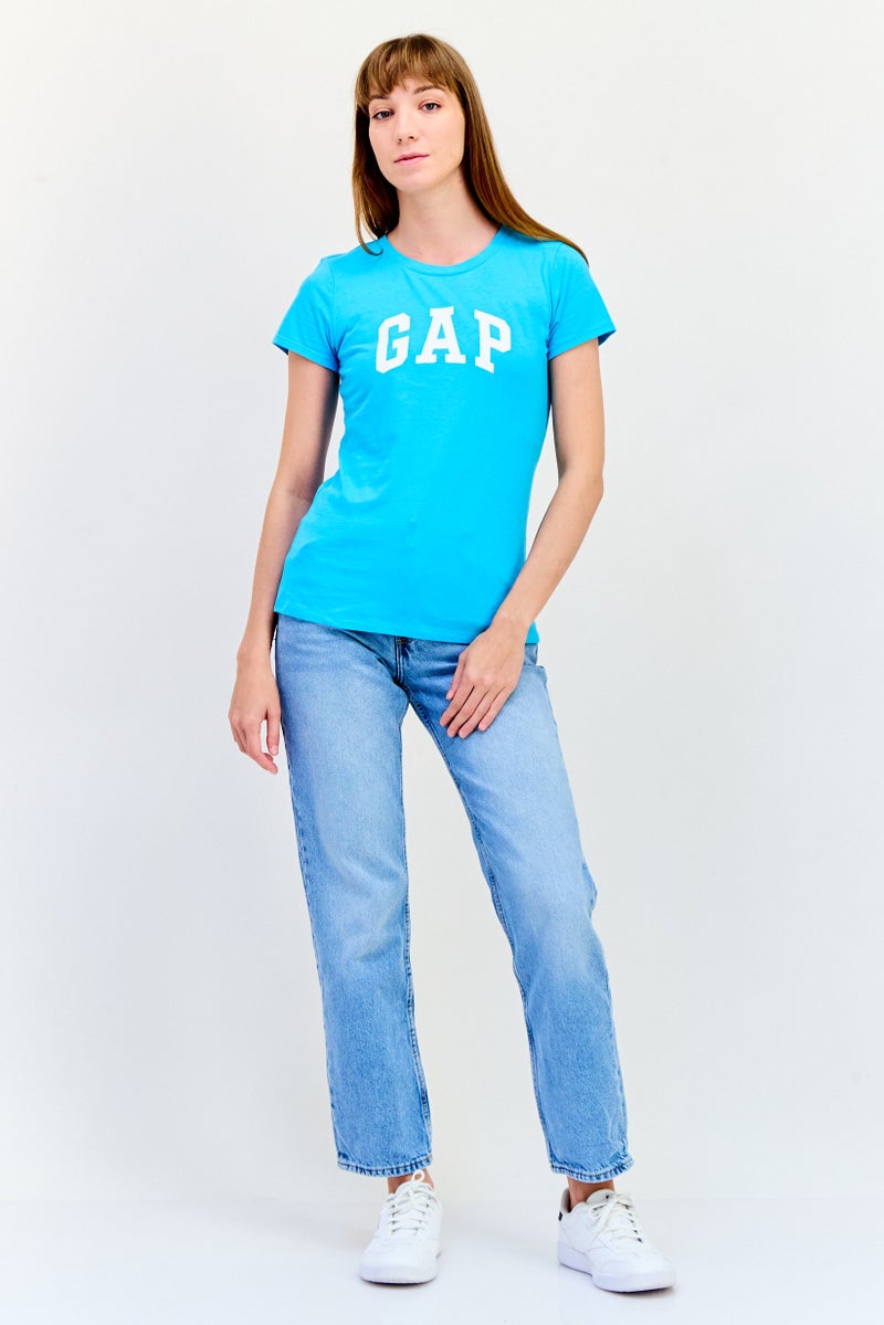 GAP Women Crew Neck Short Sleeves Brand Logo T-Shirt, Blue - Image 3