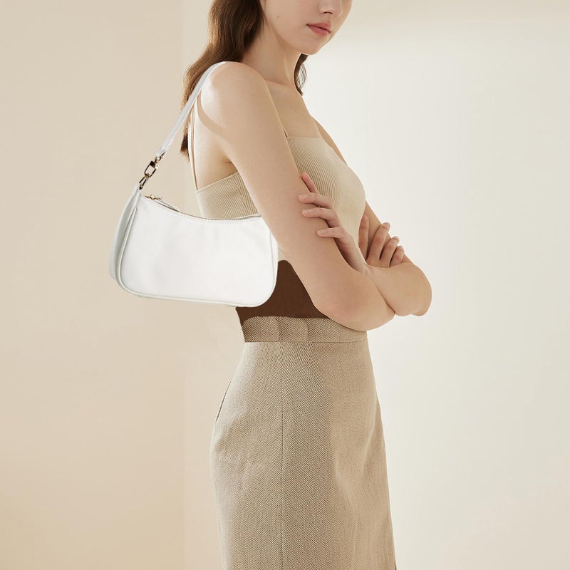 Gumhay Shoulder Bag for Women with 2 Removable Straps and Zipper Closure Crossbody Bags Clutch Tote HandBags Purses (White) - Image 2