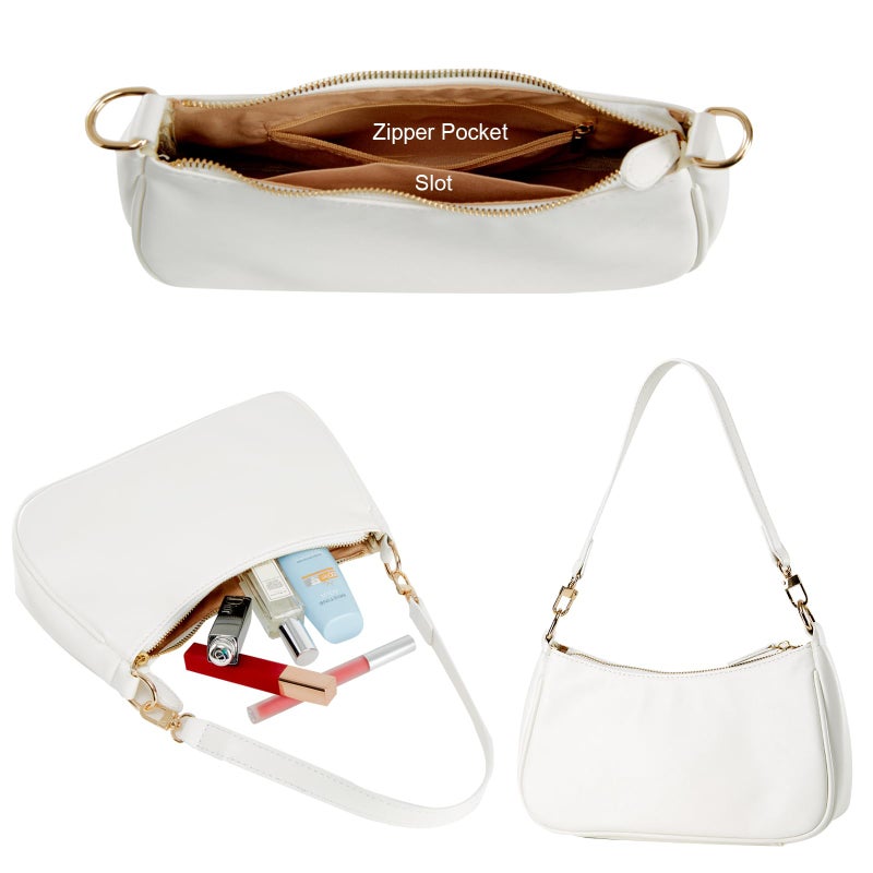 Gumhay Shoulder Bag for Women with 2 Removable Straps and Zipper Closure Crossbody Bags Clutch Tote HandBags Purses (White) - Image 3