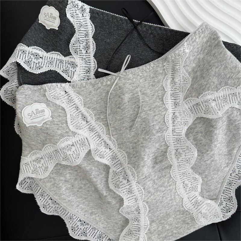 Lace High-Slit Antibacterial Cotton Panties Milk coffee  - Image 4