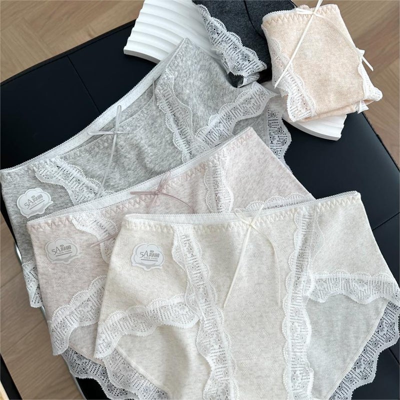 Lace High-Slit Antibacterial Cotton Panties Milk coffee  - Image 3
