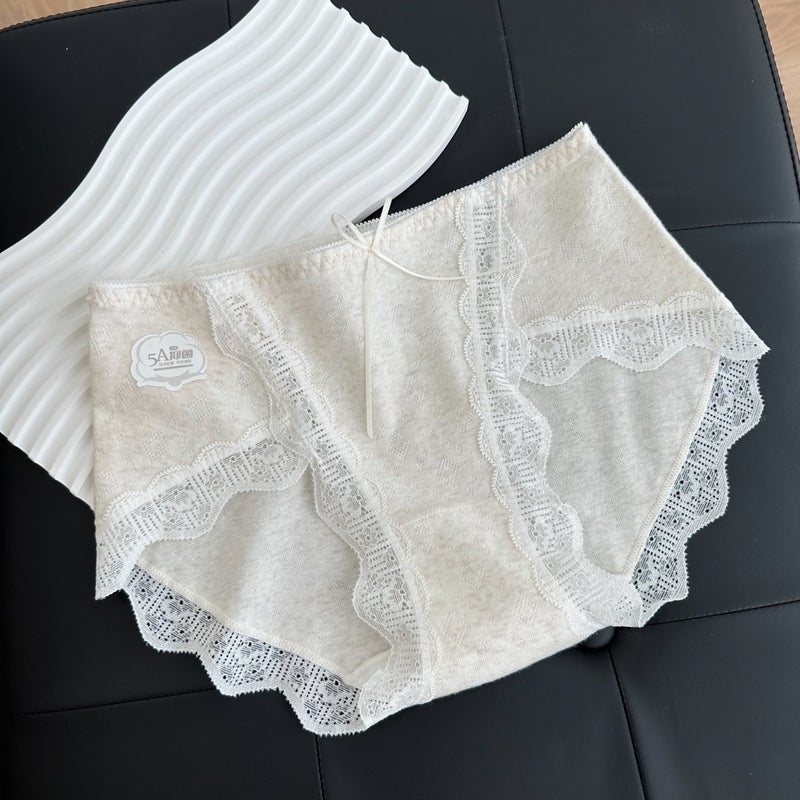 Lace High-Slit Antibacterial Cotton Panties Milk coffee  - Image 2