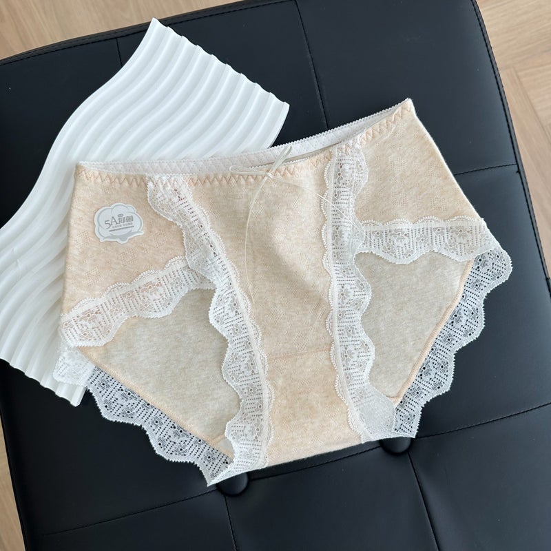 Lace High-Slit Antibacterial Cotton Panties Milk coffee  - Image 1