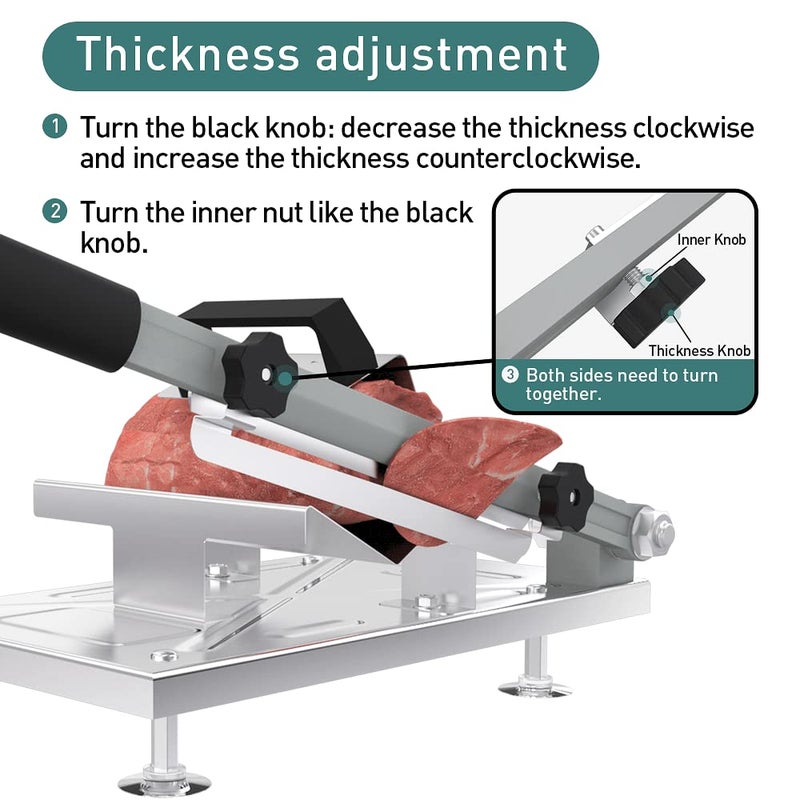 Koconic Stainless Steel Food Slicer,Manual Frozen Meat Slicer Beef and Mutton Roll Meat Cleavers Machine for Home Cooking of BBQ Hot Pot - Image 2