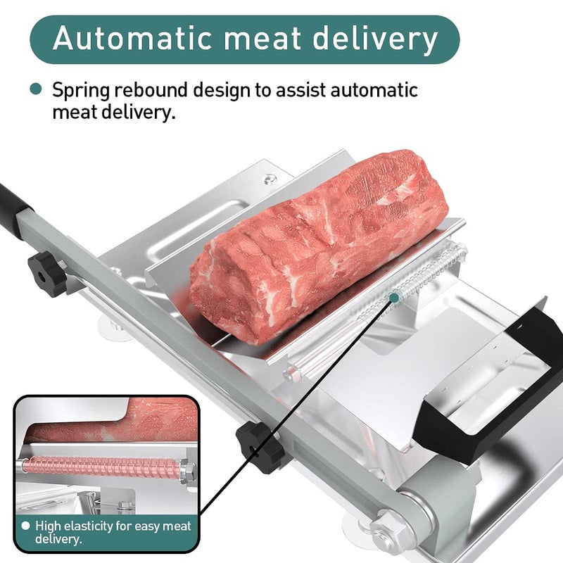 Koconic Stainless Steel Food Slicer,Manual Frozen Meat Slicer Beef and Mutton Roll Meat Cleavers Machine for Home Cooking of BBQ Hot Pot - Image 3