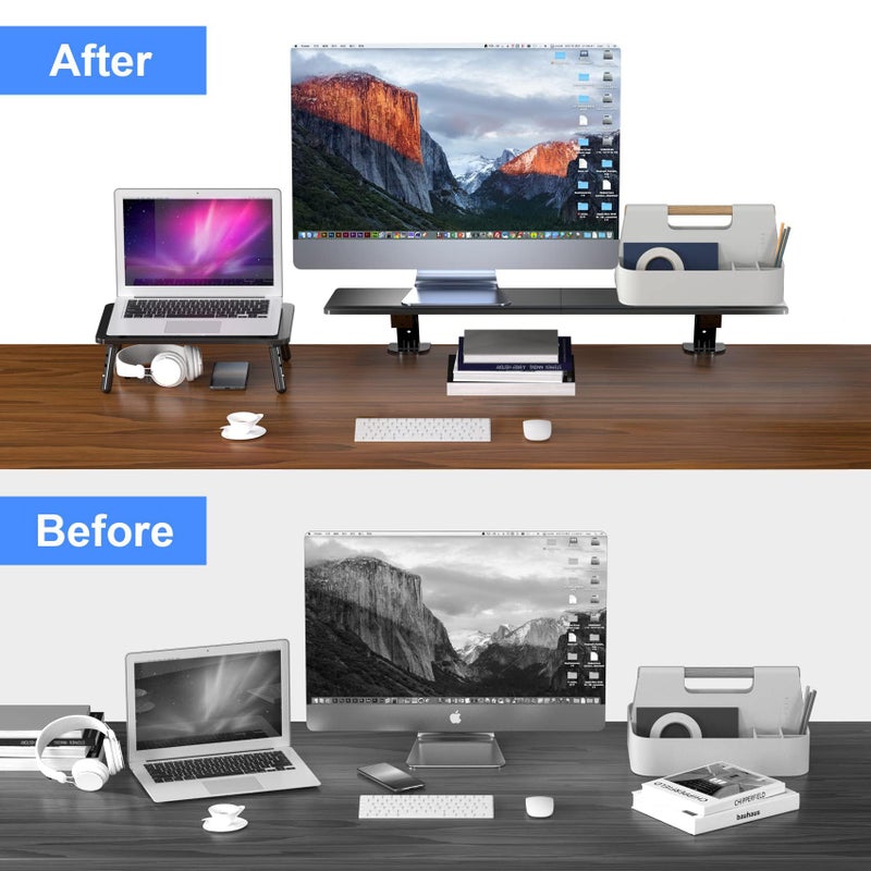 suptek Clamp-on 32 Inch Dual Monitor Desk Mount Riser Shelf Computer Stands for 2 Monitor,Laptop,Printer, Notebook,32.2â€ x 7.8â€ x 5.7â€ - Image 5