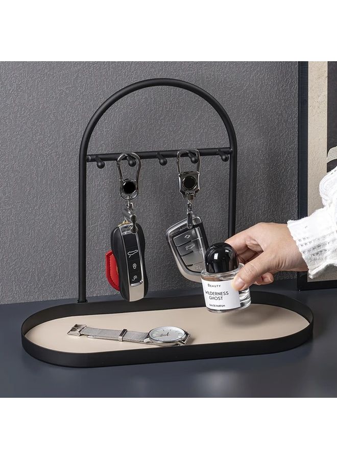 Brown Leather Key Holder Organizer With Hooks For Keys Watches Jewelry - Image 3
