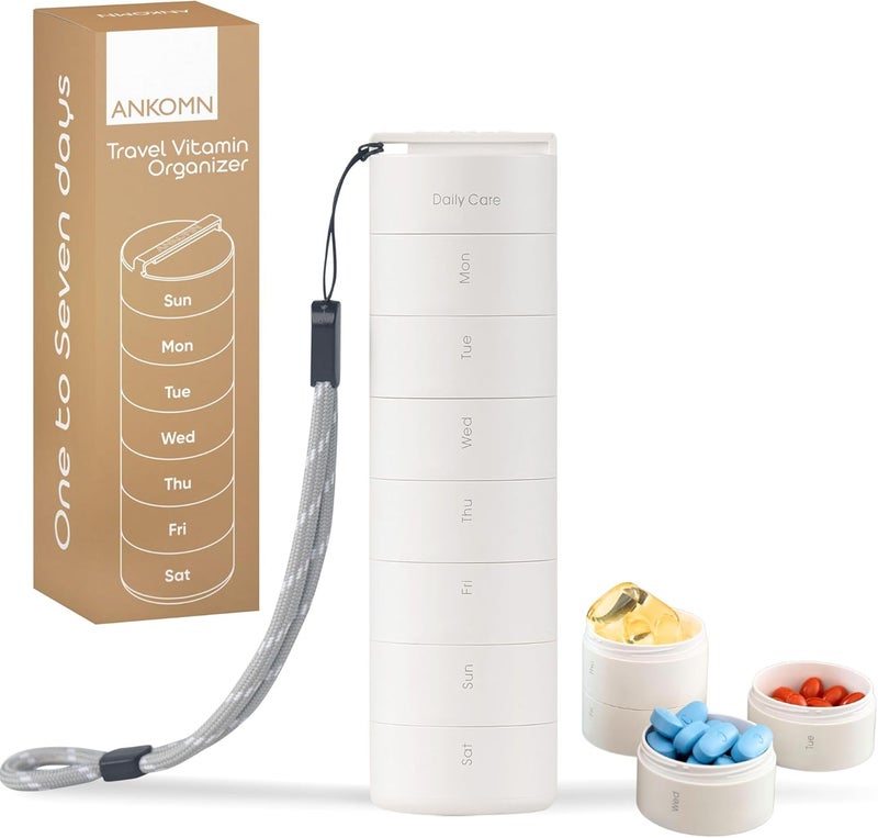 Travel Vitamin Organizer: Stackable Daily Vitamin Organizer with Quick-Release Thread, Also Suitable as a Weekly Medicine Pill Organizer. On The Go Airtight Once a Day Vitamin Case (White)
