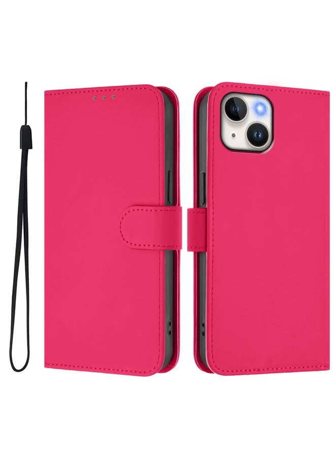 Zaboon Case For iPhone 13 mini Skin Feel Solid Color Leather Phone Case with Lanyard - Image 2