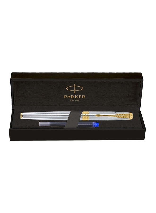 Parker Aster Shiny Chrome |Gold Trim |Fountain Pen - Medium Nib - Image 1