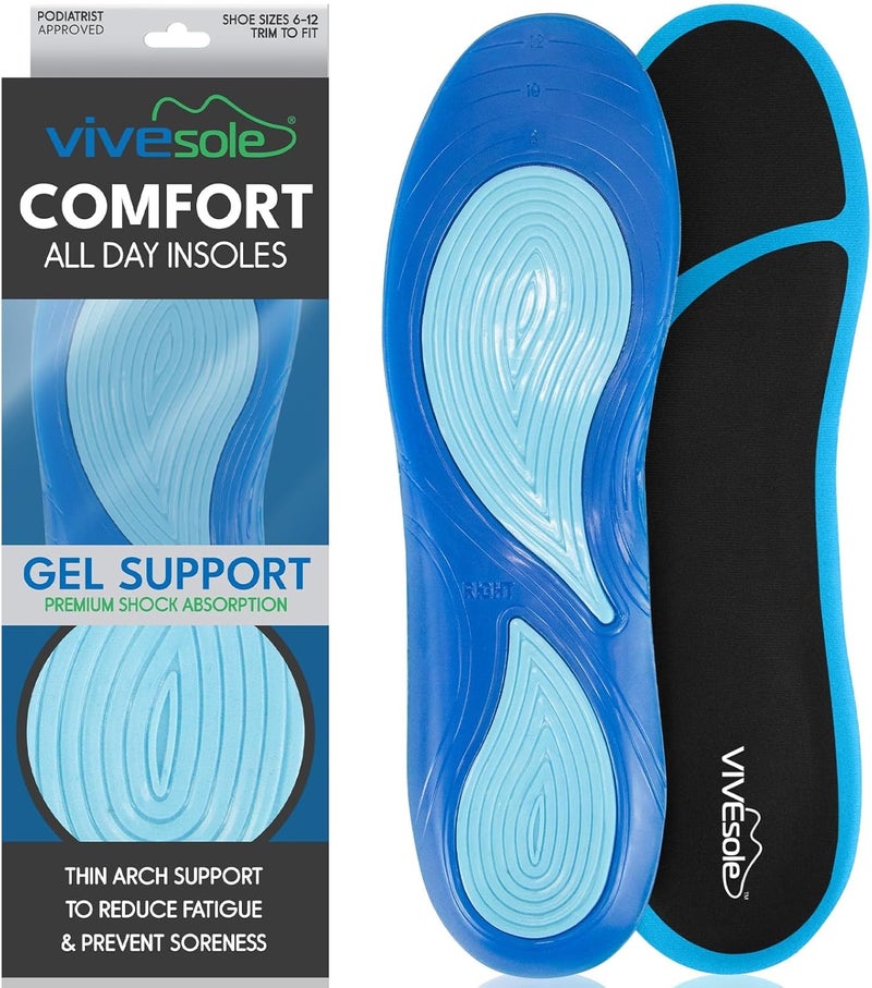 ViveSole Gel Insoles for Men  Women  Shoe Inserts for Walking  Standing All Day  Thin Cushion Soles for Sneakers Boots  Comfort  Support for Heels Arch Support Plantar Fasciitis Flat Feet - Image 1