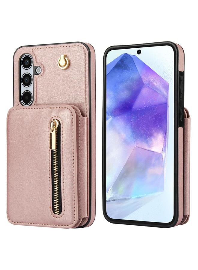 S-TOP Case For Samsung Galaxy A55 5G YM006 Skin Feel Zipper Card Bag Phone Case with Dual Lanyard - Image 1
