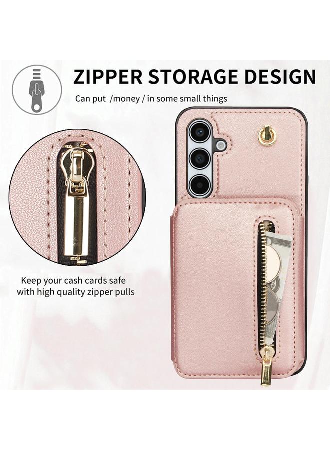 S-TOP Case For Samsung Galaxy A55 5G YM006 Skin Feel Zipper Card Bag Phone Case with Dual Lanyard - Image 5