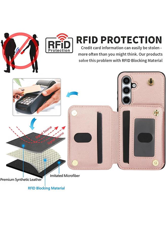 S-TOP Case For Samsung Galaxy A55 5G YM006 Skin Feel Zipper Card Bag Phone Case with Dual Lanyard - Image 2