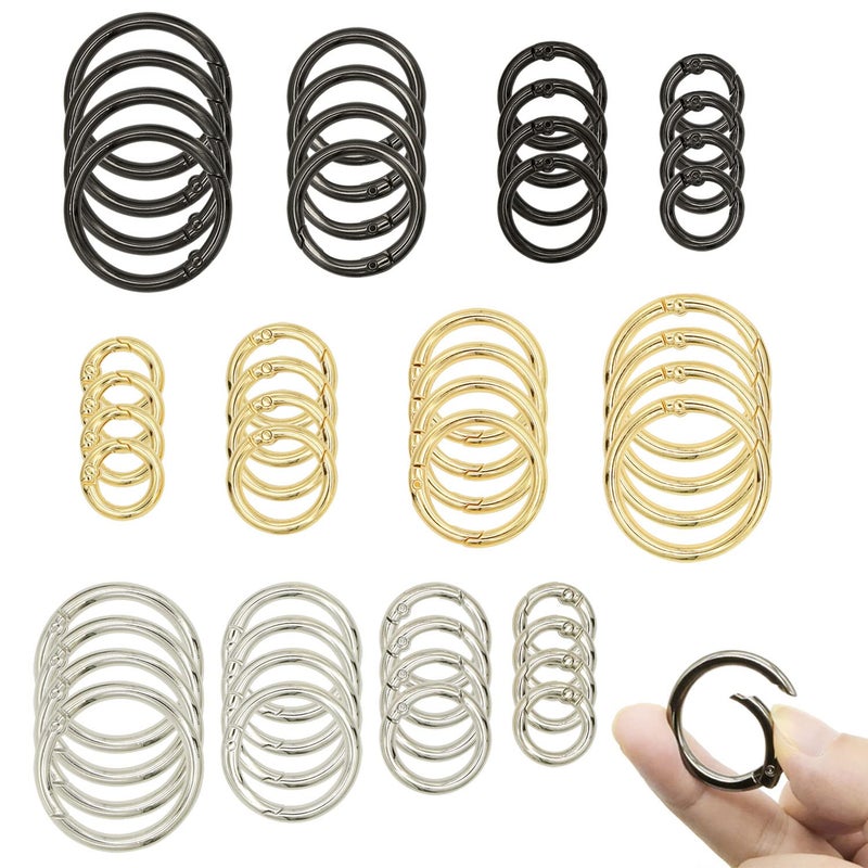 Hamineler 48 Pcs Round Spring Snap Clips Hook 4 Size Spring Clip O Rings for DIY Key Chains Making Purse DIY Crafts Making 