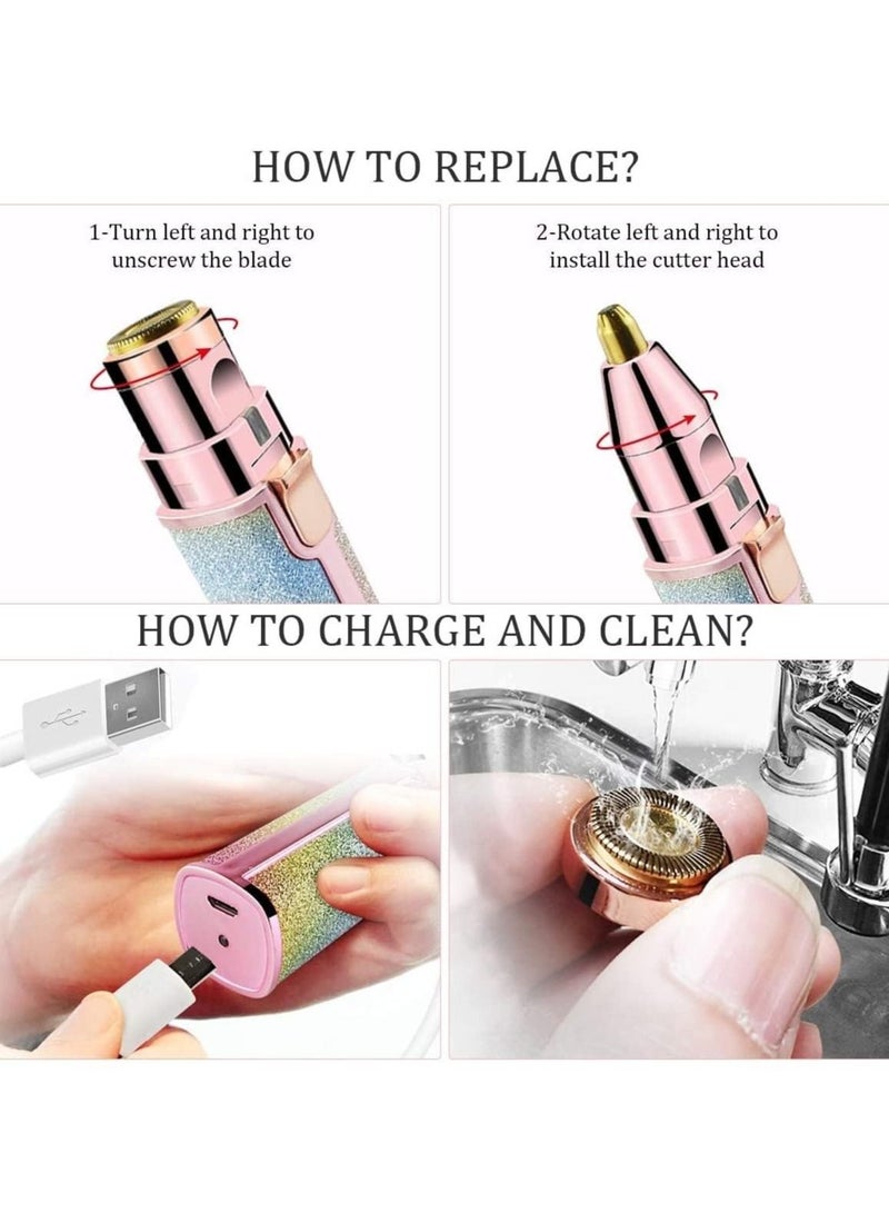 2 in 1 Eyebrow Trimmer & Facial Hair Remover for Women, Rechargeable Eyebrow Razor and Painless Hair Removal, Hair Trimmer and Body Shaver for Lips Nose Face Ear Hair - Image 4