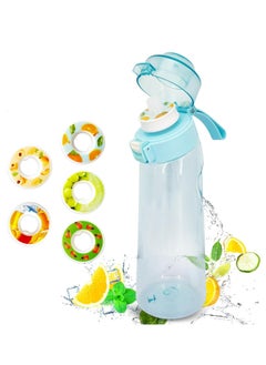 22oz Sports Water Bottle with 5 Zero-Sugar Fruit Flavor Pods - Gym, Outdoor, Air-Infused Design (Blue)