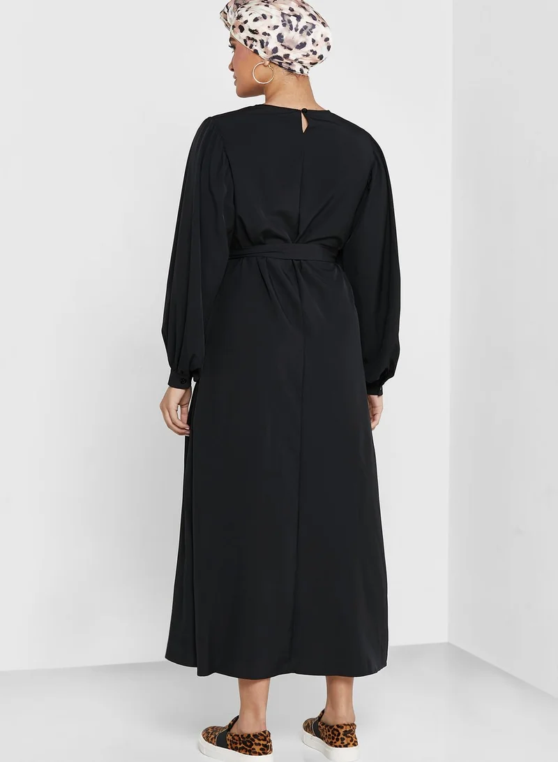 Khizana Puff Sleeve Belted Dress
