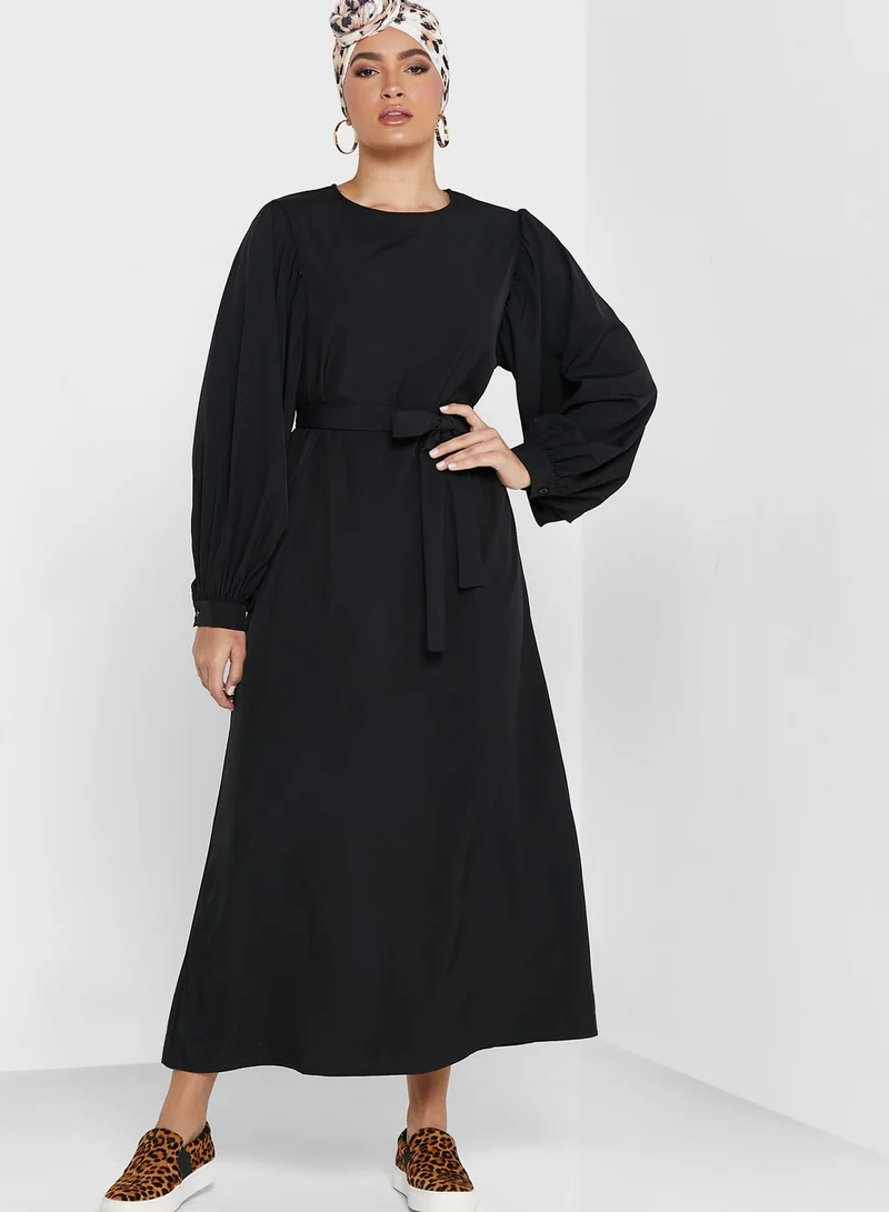 Khizana Puff Sleeve Belted Dress