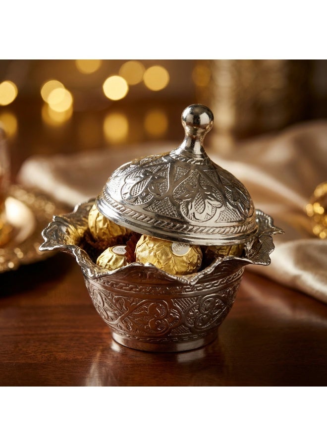 سكرية نحاس بالطراز العثماني مع غطاء - لون فضي ساحر وتصميم أنيق، صناعة تركية - Image 4