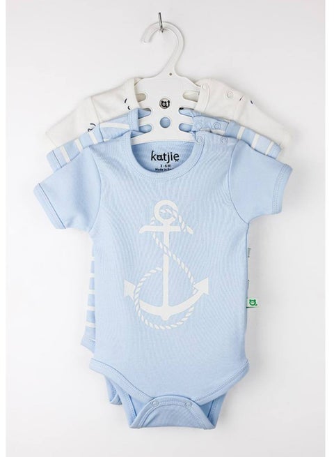 باك يحتوي علي 3 قطع سالوبت نصف كم قطن مطبوع برسومات للبيبي