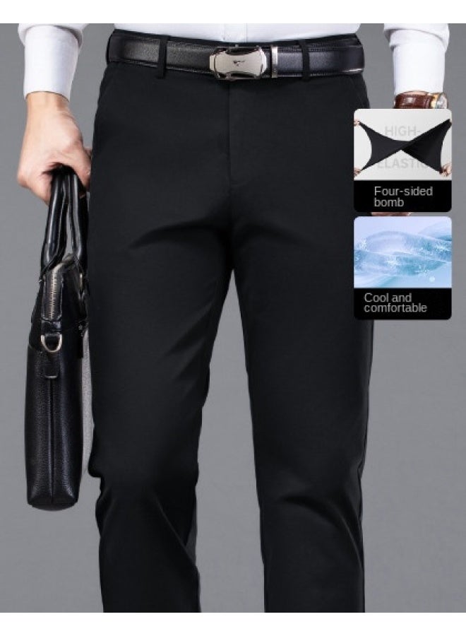 Septwolves Elastic Waist】casual Trousers Men's Summer New Thin Straight-leg Pants Black - Image 1