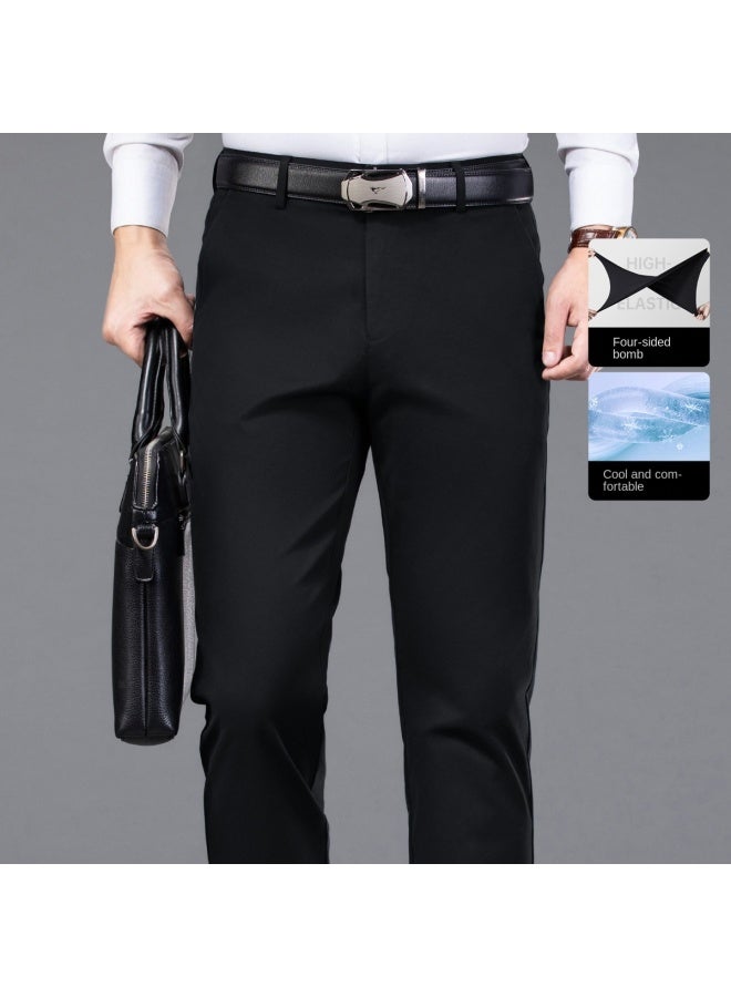 Septwolves Elastic Waist】casual Trousers Men's Summer New Thin Straight-leg Pants Black - Image 2
