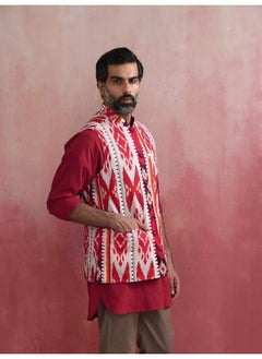 trueBrowns Men's Maroon Ikat Print Cotton Reversible Nehru Jacket  - Image 3