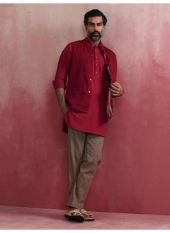 trueBrowns Men's Maroon Ikat Print Cotton Reversible Nehru Jacket  - Image 1