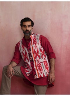 trueBrowns Men's Maroon Ikat Print Cotton Reversible Nehru Jacket  - Image 5
