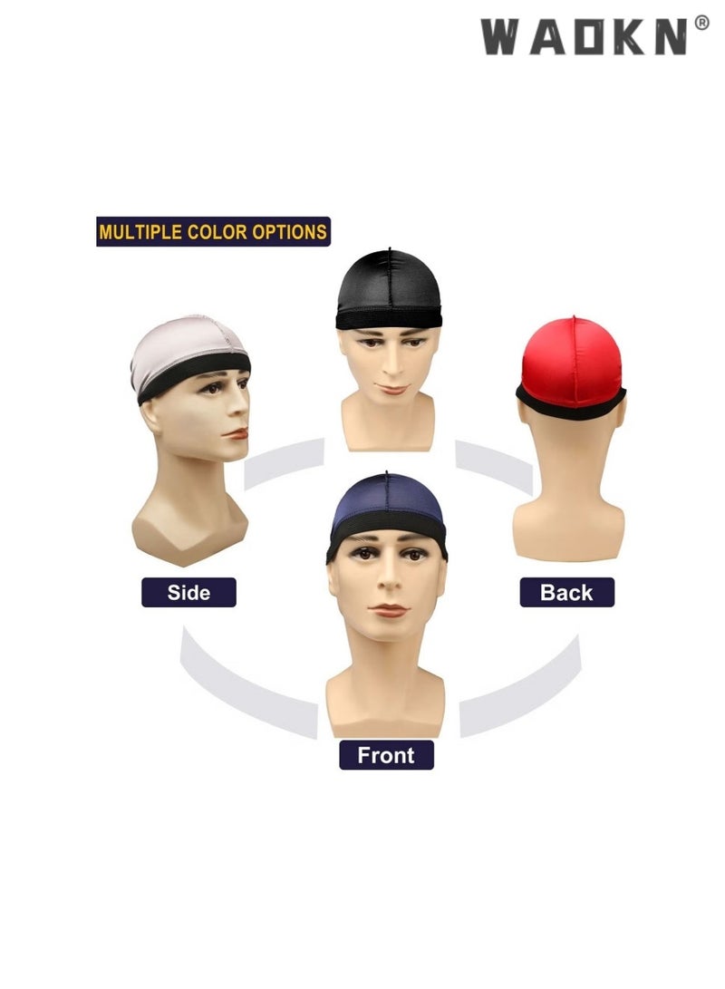WAOKN 4PCS Imitation Silk Bottom Hat with Wide Edge Elastic Headscarf Hat, Silk Stocking Caps for 360 Waves,Good Compression Over Silky Durag, Large Size Stain Caps Suitable for Adult  - Image 4