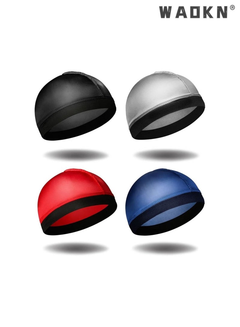 WAOKN 4PCS Imitation Silk Bottom Hat with Wide Edge Elastic Headscarf Hat, Silk Stocking Caps for 360 Waves,Good Compression Over Silky Durag, Large Size Stain Caps Suitable for Adult  - Image 2