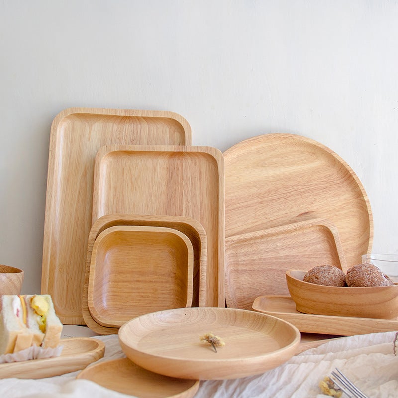 Factory Japanese Wooden Tray Household Round Solid Wood Plate Fruit Plate Wooden Plate Can Be Printed Logo - Image 3