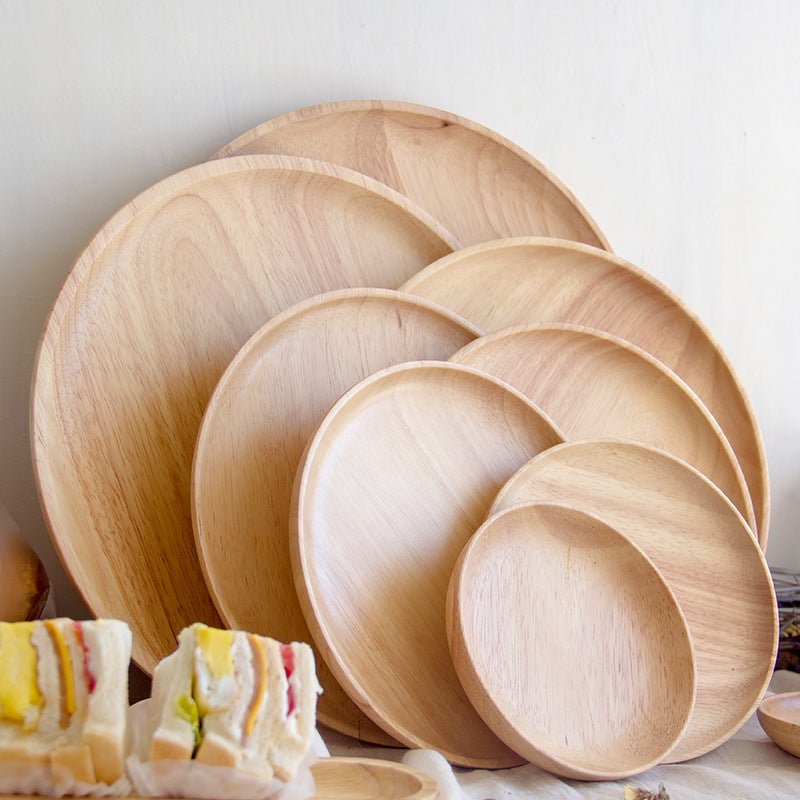 Factory Japanese Wooden Tray Household Round Solid Wood Plate Fruit Plate Wooden Plate Can Be Printed Logo - Image 2
