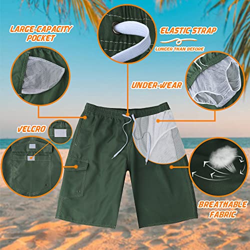 Srnede Mens Swimming Trunks Swim Trunks Quick Dry 11 Inch Swim Shorts with Mesh Lining Funny Swimwear Bathing Suits Army Green - Image 3