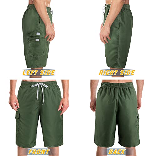 Srnede Mens Swimming Trunks Swim Trunks Quick Dry 11 Inch Swim Shorts with Mesh Lining Funny Swimwear Bathing Suits Army Green - Image 5