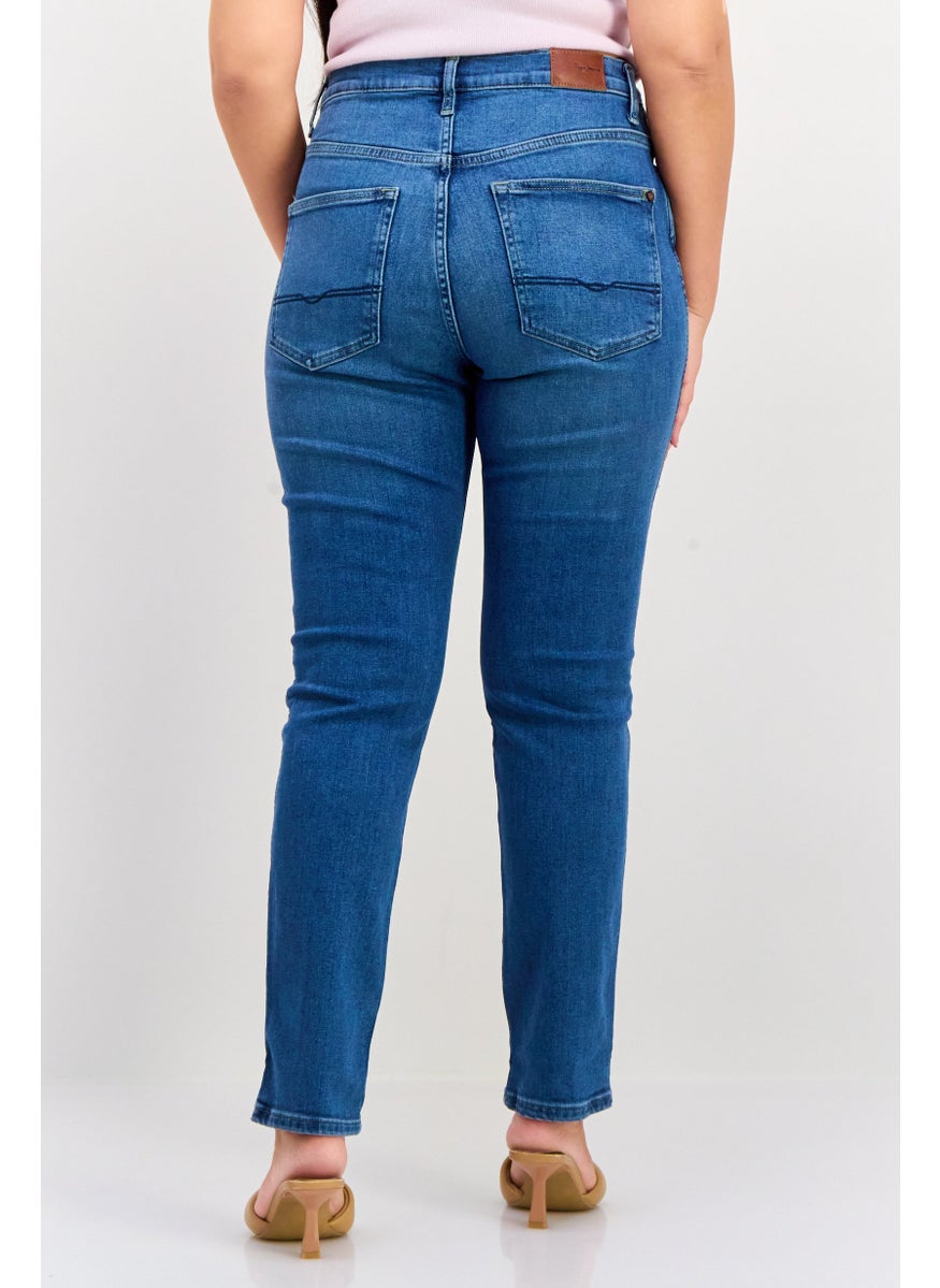 Pepe Jeans Women Regular Fit Washed Stretchable Denim, Blue  - Image 2