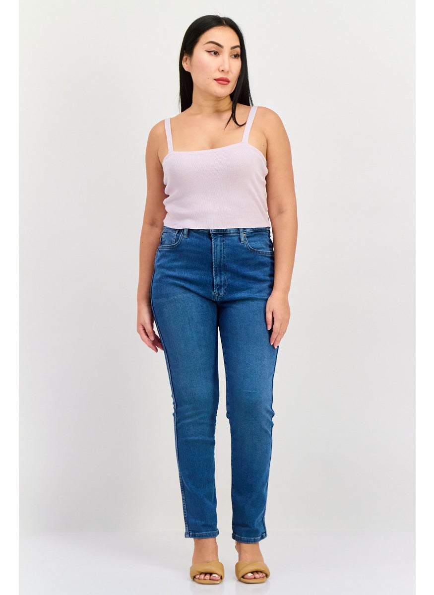 Pepe Jeans Women Regular Fit Washed Stretchable Denim, Blue  - Image 4