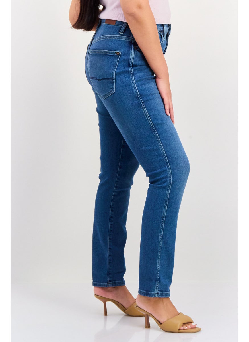 Pepe Jeans Women Regular Fit Washed Stretchable Denim, Blue  - Image 3