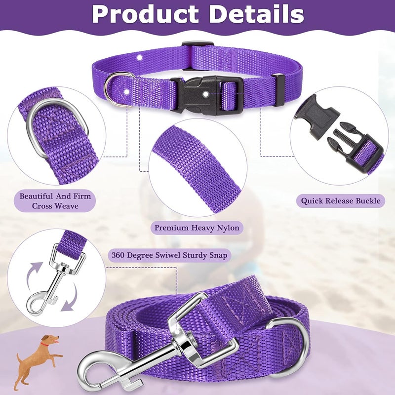 Weewooday 8 Pieces Dog Collar and Leash Set Nylon Adjustable Dog Collars and Leash Personalized Puppy Collars for Small Medium Large Pet Dog Walking Training, 4 Colors - Image 3