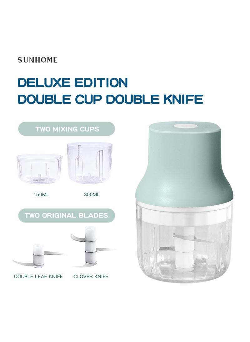 Sunhome 2-in-1 Electric Chopper Mixer Grinder 150ml+300ml 45W SH-188G Light Green/Clear  - Image 1