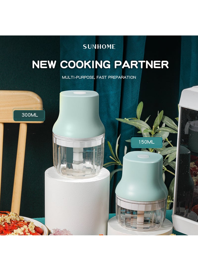 Sunhome 2-in-1 Electric Chopper Mixer Grinder 150ml+300ml 45W SH-188G Light Green/Clear  - Image 4