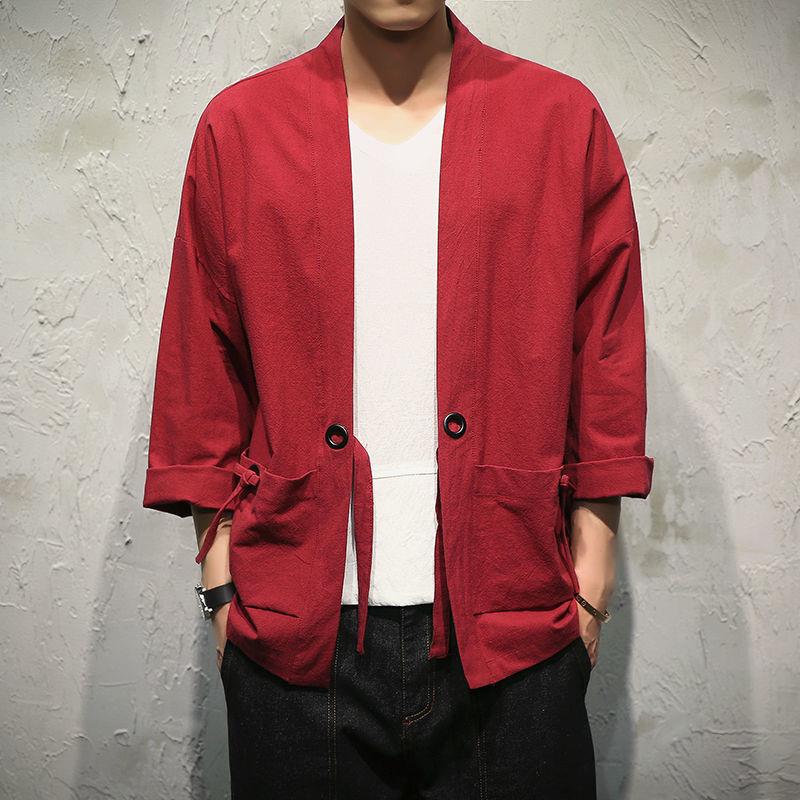 Summer Chinese-Style Mens Linen Cardigan Kimono Shirt 708 Coffee