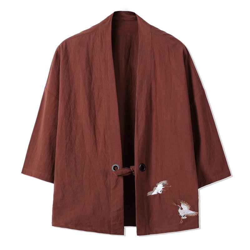 Summer Chinese-Style Mens Linen Cardigan Kimono Shirt 708 Coffee