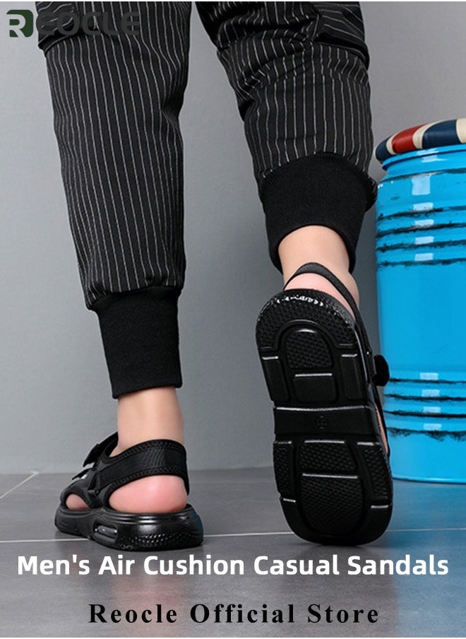 REOCLE Men's Sandals WovenSoft Sole Black Woven Summer Sandals Hiking Beach Sport Outdoor Sandals Outdoor Leather Closed Toe Beach Shoes  - Image 2