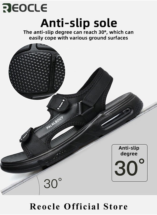 REOCLE Men's Sandals WovenSoft Sole Black Woven Summer Sandals Hiking Beach Sport Outdoor Sandals Outdoor Leather Closed Toe Beach Shoes  - Image 3
