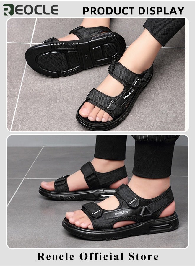 REOCLE Men's Sandals WovenSoft Sole Black Woven Summer Sandals Hiking Beach Sport Outdoor Sandals Outdoor Leather Closed Toe Beach Shoes  - Image 4
