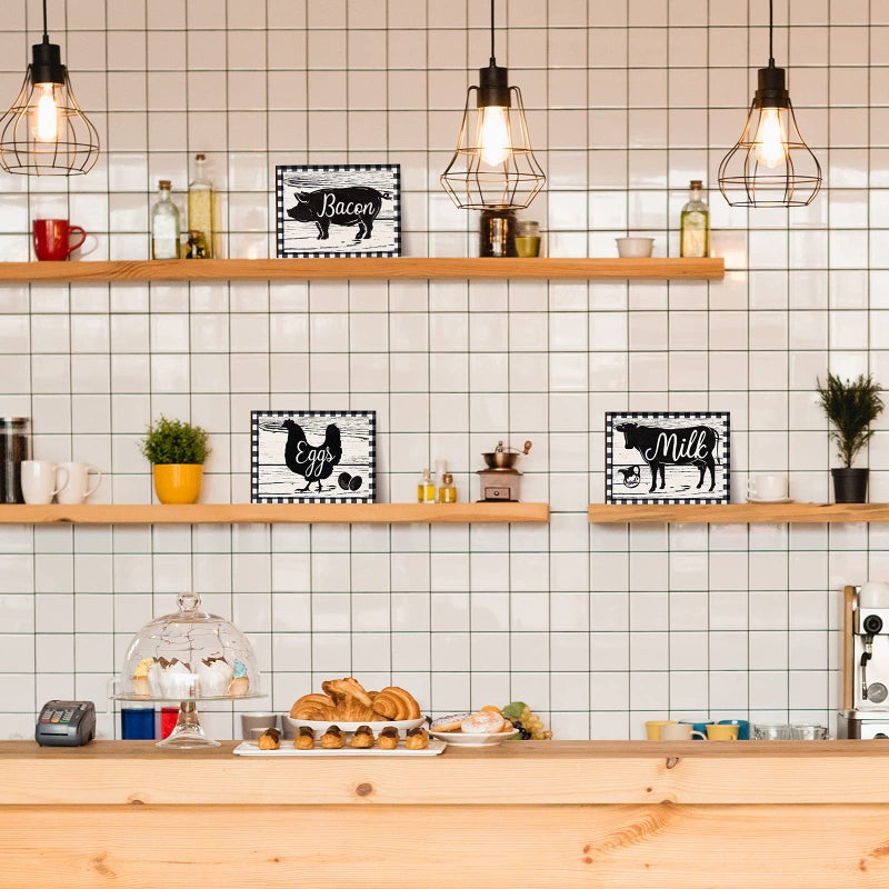 Jetec 3 Pieces Farmhouse Kitchen Decor Wooden Pig Cow chicken Signs Rustic buffalo plaid wall art farm animal Plaque for Kitchen Home Wall Decorations, 7.9 x 5.9 Inch - Image 5