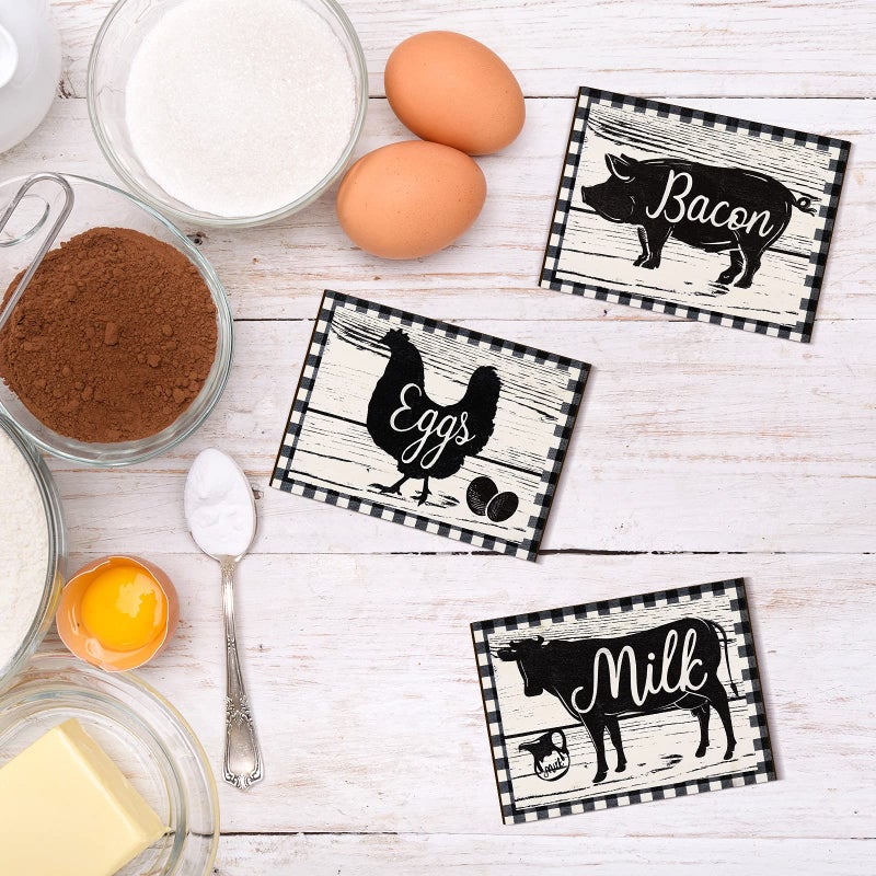 Jetec 3 Pieces Farmhouse Kitchen Decor Wooden Pig Cow chicken Signs Rustic buffalo plaid wall art farm animal Plaque for Kitchen Home Wall Decorations, 7.9 x 5.9 Inch - Image 3